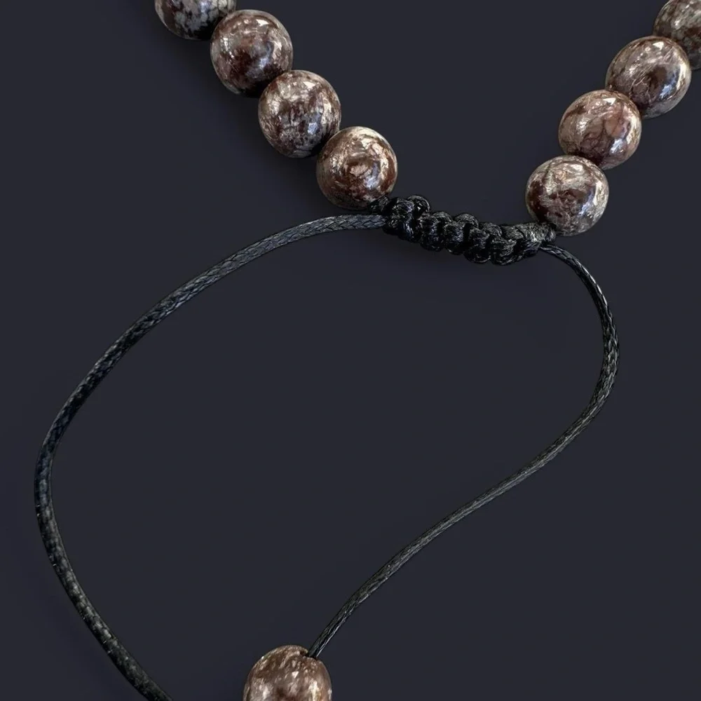 Brown Snowflake Obsidian Adjustable Gemstone Bead Bracelet 6mm